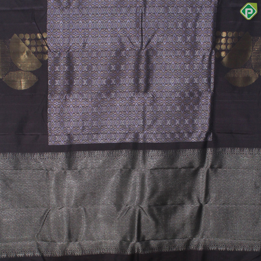 Chocolate Brown Gold And Silver Zari With Big Flower Design Border Fancy trendy Silk Saree