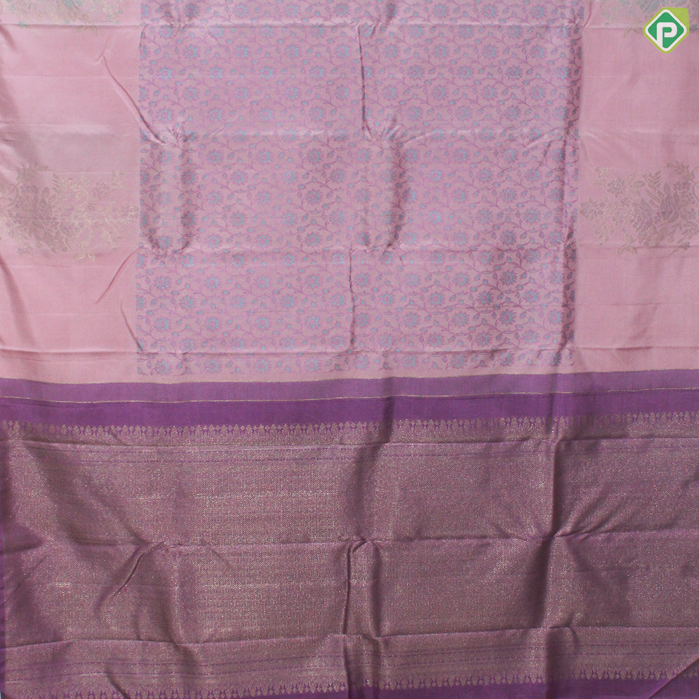 Peach Pink Flower Punch Thread work  Design Gold Zari With Self Color Border Trendy Silk Saree