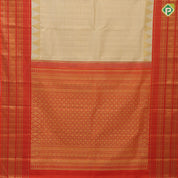 creamy gold gold zari fancy tissue temple design orangish red gold zari multi lines border traditional vintage silk saree