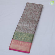 Pista green silver zari and multi color floral design contrast double color center border tissue art silk saree