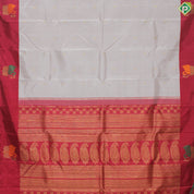 Peach Cream Gold Zari Motif With Tomato Red Meena Work Border Traditional Silk Saree