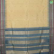 Sandal Wood Color Small Motif With Gray Color Thread Work And Temple Design Border Traditional Silk Saree
