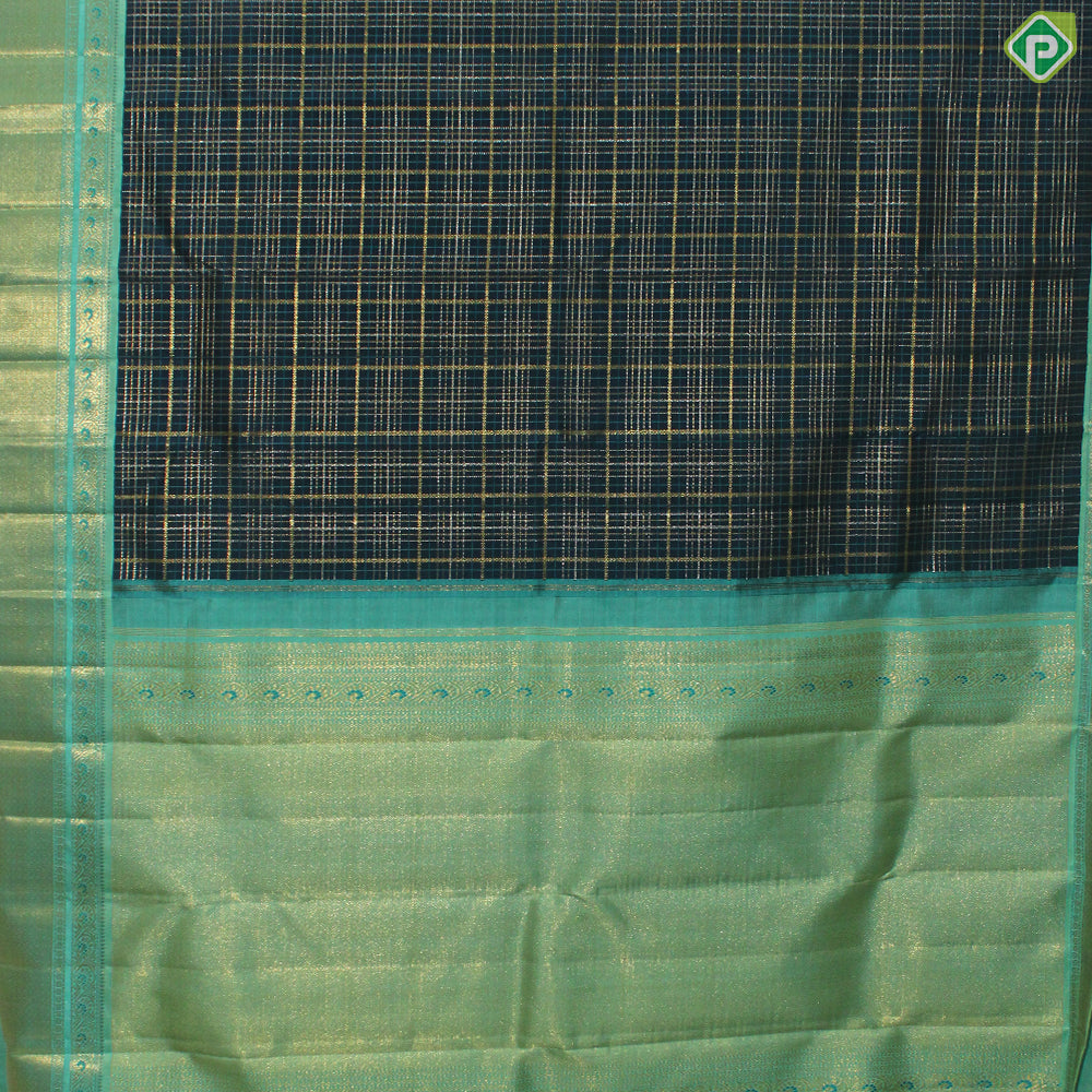 Dark Navy Blue Gold Zari With Rexsona Green Border Traditional Silk Saree