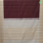 Brownish maroon gold zari vairaoosi lines design contrast milk white gold zari peacock butta border traditional vintage silk saree