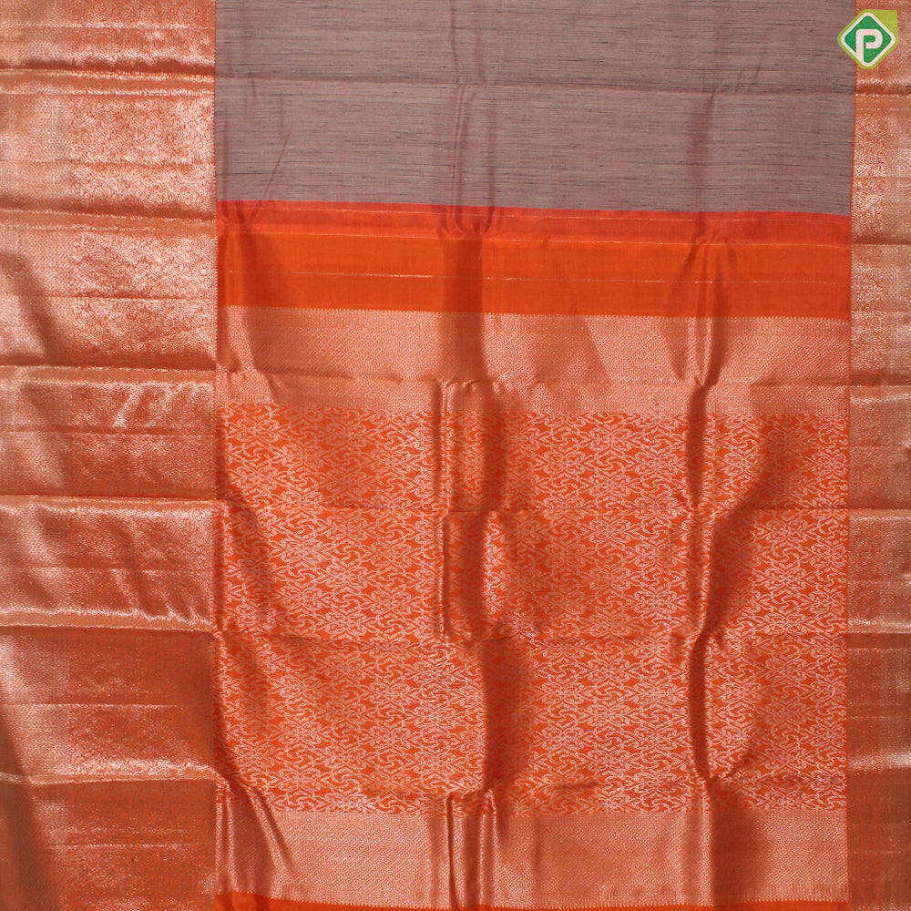 Peach Pink With Thread Lines And Fanta Orange Gold Zari Border Trendy Silks Saree
