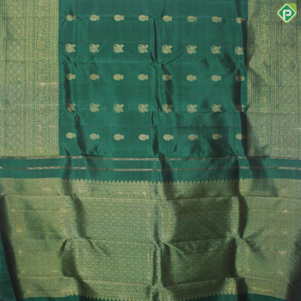 Green Color Horse Motif Gold Zari With Self Color Border Traditional Silk Saree