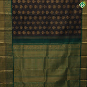 Black Colour Gold Zari Small Checked Thilagam Butta Design Green Colour Peacock Chagaram Border Design Luxury Black Silk Saree