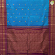 Peacock Blue Gold Zari Gandaberunda Chagaram Butta Design Magenta Peacock Mayilkan Border Design Traditional Silk Saree