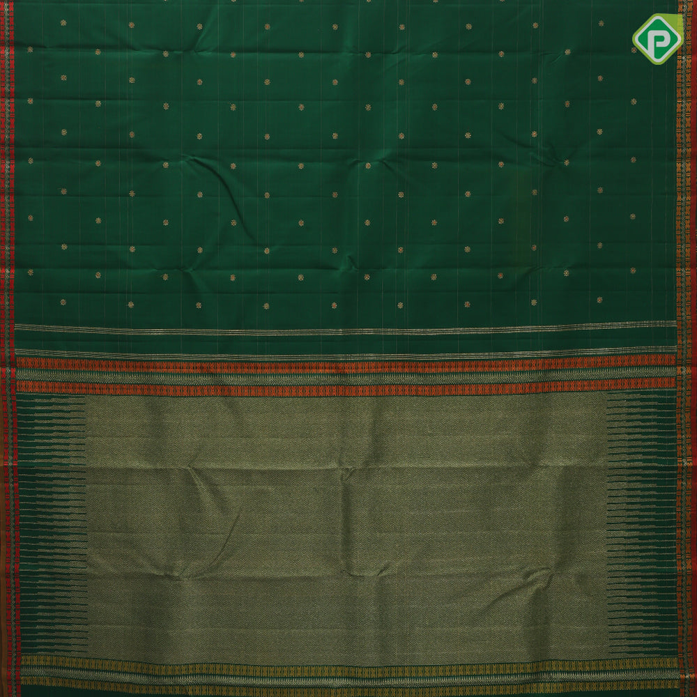 Dark Green Gold Zari Small Motif Design Edge Border Design Trendy Silk Saree