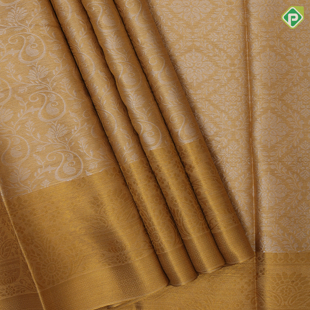 Gold Tissue Floral Design Bavanji Border Design Trending Fancy Saree
