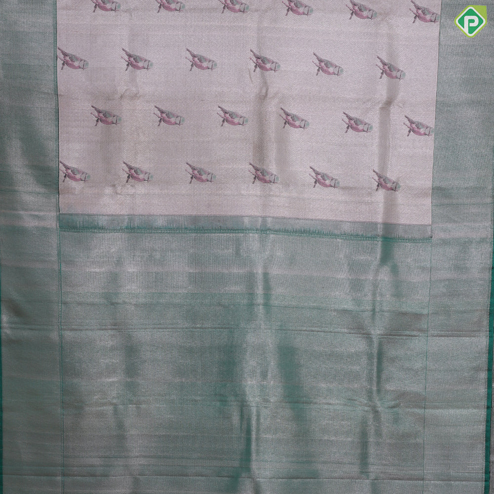Powder pink Self diamond Sparrows Design Contrast Green Antique Zari micro diamond Trendy designer silk saree
