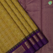 Manthulir green gold zari multi lines checks purple gold zari diamond butta temple border art silk saree