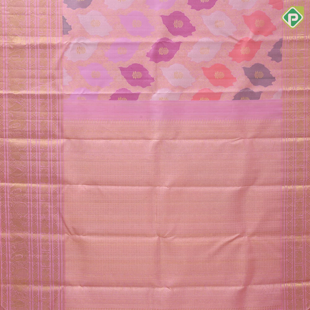 Baby Pink Gold Silver Zari Floral Rangat Design Self Colour Peacock Elephant Border Design Trending Fancy Silk Saree