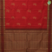 Rust orange gold zari  parrot motif design brown peacock elephant border design traditional silk saree