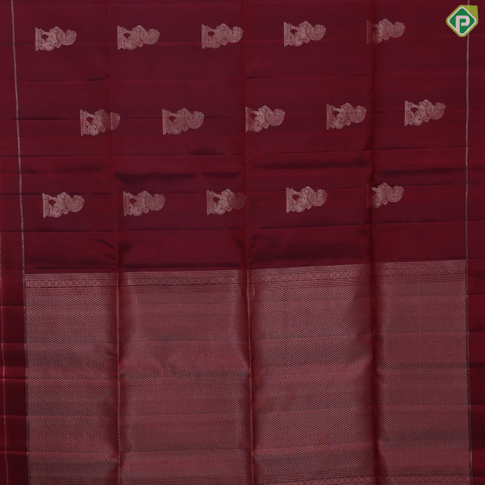 Rani pink silver gold zari yaazhi butta design self silver gold zari double line border soft silk saree