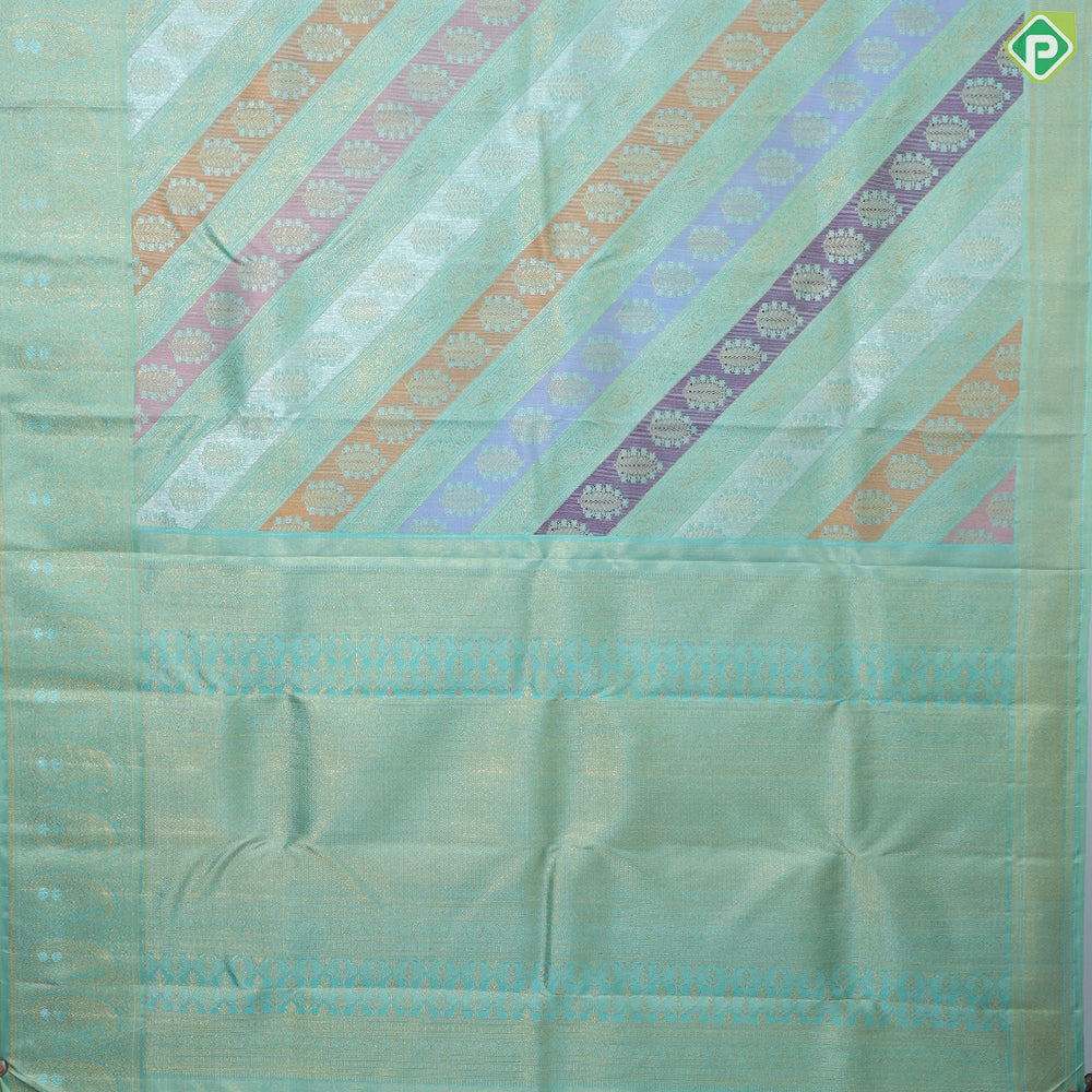 Pista Green With Gold Zari Mango Butta Lines Border Grand Bridal Silk Saree