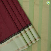 Maroon gold zari double stripes design pista green gold zari rettapet border art silk saree