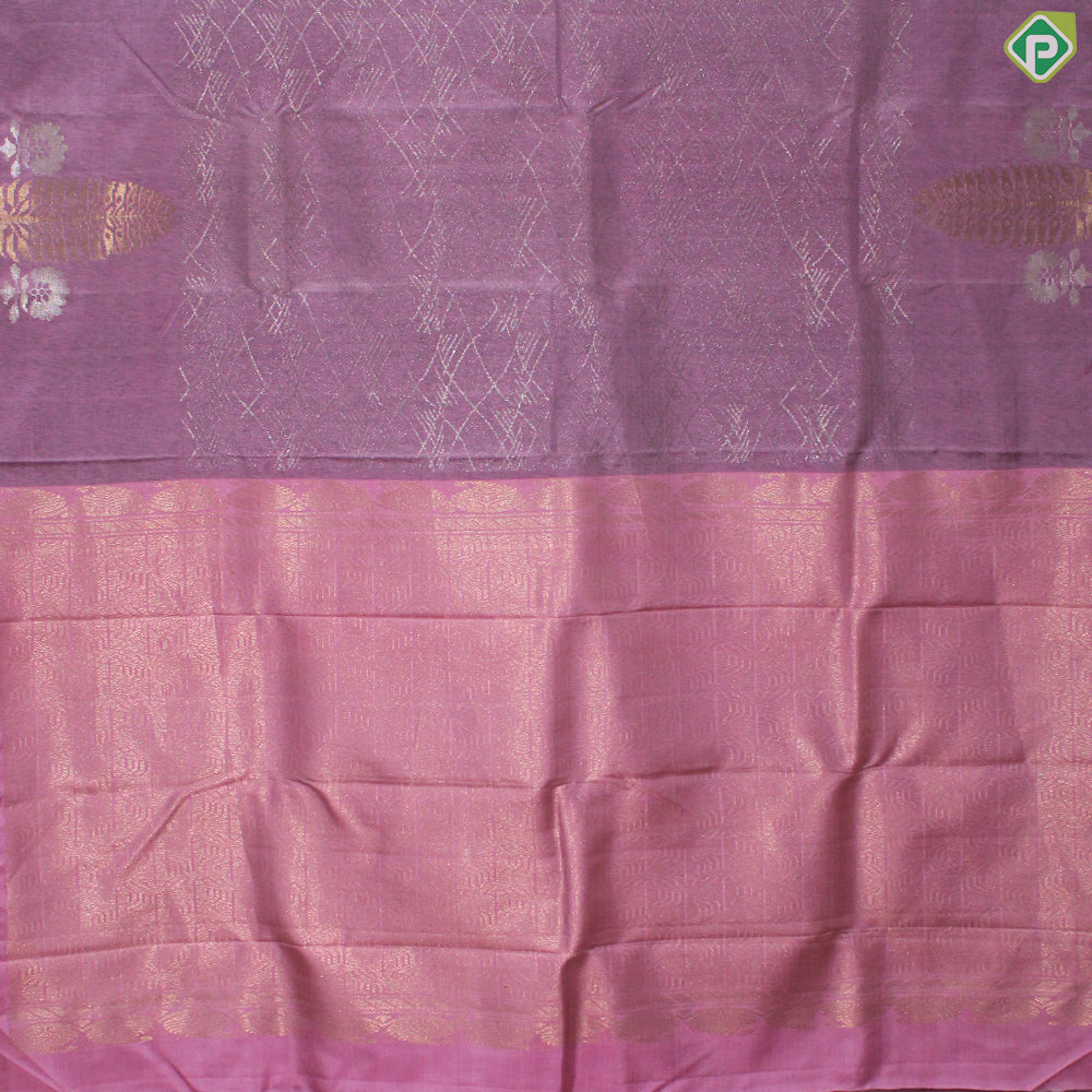 Baby Pink Silver And Gold Zari Pine Tree Design  With Self Color Border Trendy Silk Saree