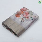 peach flower print and embroidered design gold zari plain border fancy cotton saree