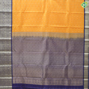 Corn yellow gold zari double lines mid dots design royal blue gold zari rangoli border traditional silks saree