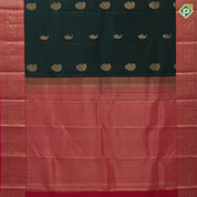 Bottle Green Gold Zari Manga Butta Design Rani Pink Mayilkan Horse Border Design Traditional Silk Saree