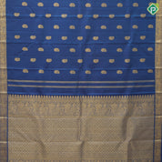 Peacock blue gold zari fancy round butta design contrast sandal gold zari peacock butta border traditional silk saree