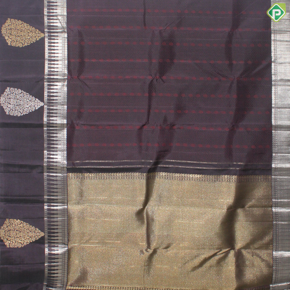 Grape Brown With Maroon Silk Thread Design Self Colur With Silver And Gold Zari Border Traditional Silk Saree