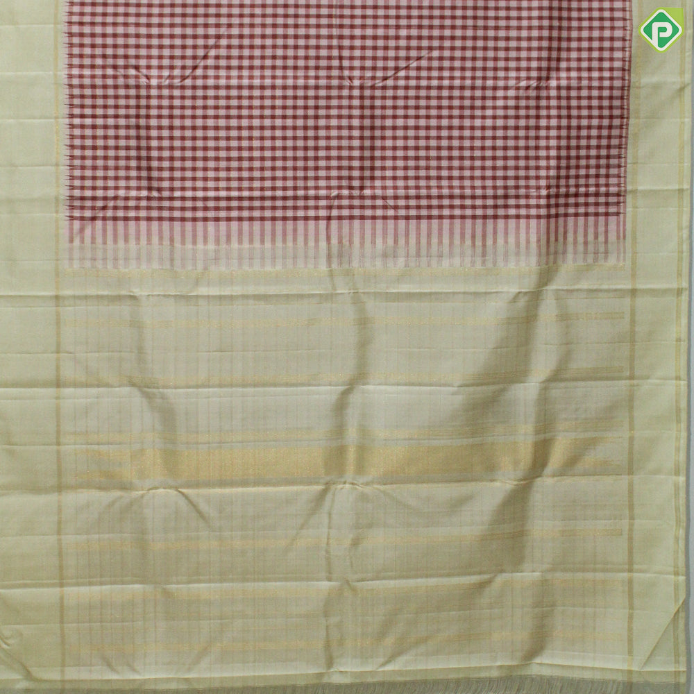 Multi color Checks Gold Zari With Cream Color Border Traditional Silk Saree