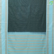 Bottle green gold zari vairaoosi checkered kattam turquoise gold zari retta pattai border uniform art silk saree