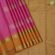 Pink gold zari vairaoosi checks fancy annam butta mustard yellow rettapet temple border traditional silk saree