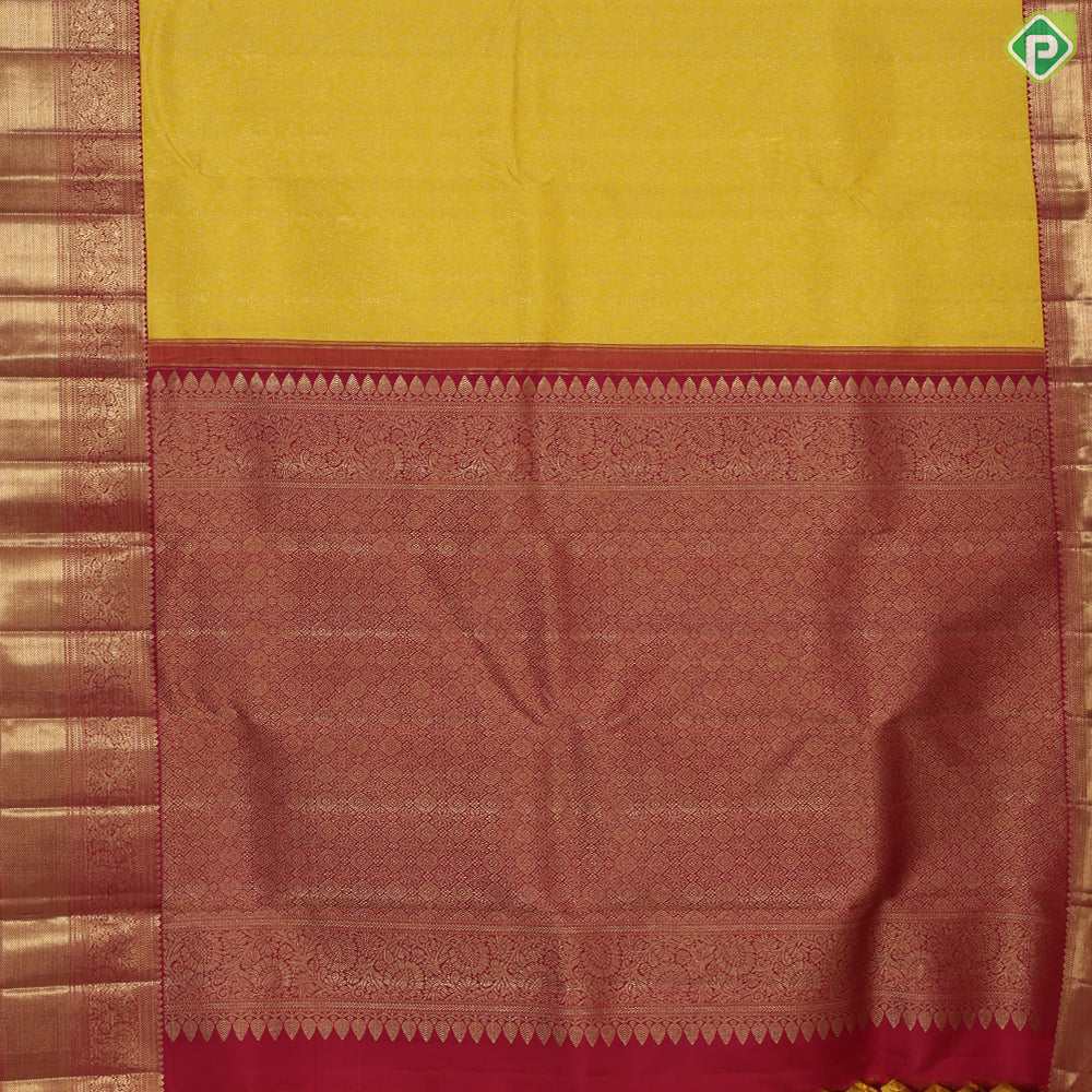 Mango Yellow Grand Contrast Red Border Exclusive Bridal Silk Saree