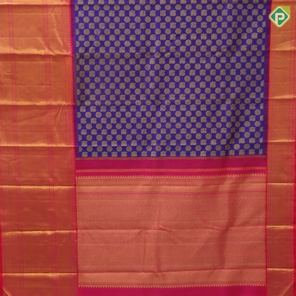 Purple blue gold zari Annam Chakkaram motifs full body rani gold zari High border bridal silk saree