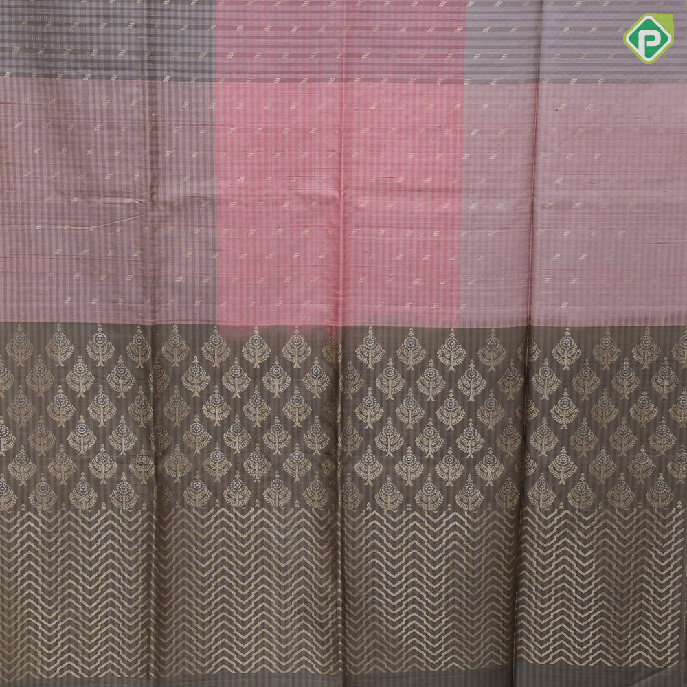 Multi color self checks gold zari three line butta multi color multi color high border grand pallu soft silk saree