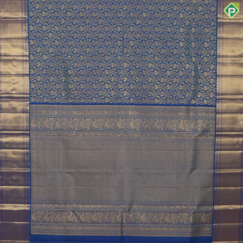 Peacock green gold zari elephant grand floral design self gold zari zig zag border grand bridal silk saree