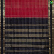 Maroon Red with gold zari checkered(Kattam) Luxury black rettapet border retro traditional silk saree