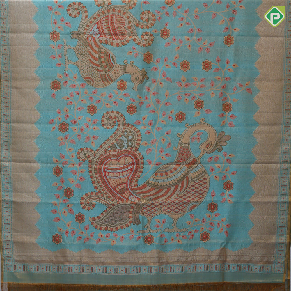 Milk white gold zari colorful big peacock zari by zari weaved self gold zari turning border signature edition silk saree