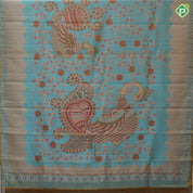 Milk white gold zari colorful big peacock zari by zari weaved self gold zari turning border signature edition silk saree