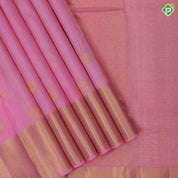 Peach Pink Gold Zari Straight Lines Peacock Chagara Design Self Colour Bavanji Mayilkan Border Design Traditional Silk Saree