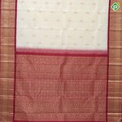 Milk White gold zari fancy round butta design maroon gold zari mid bavanji border traditional silk saree