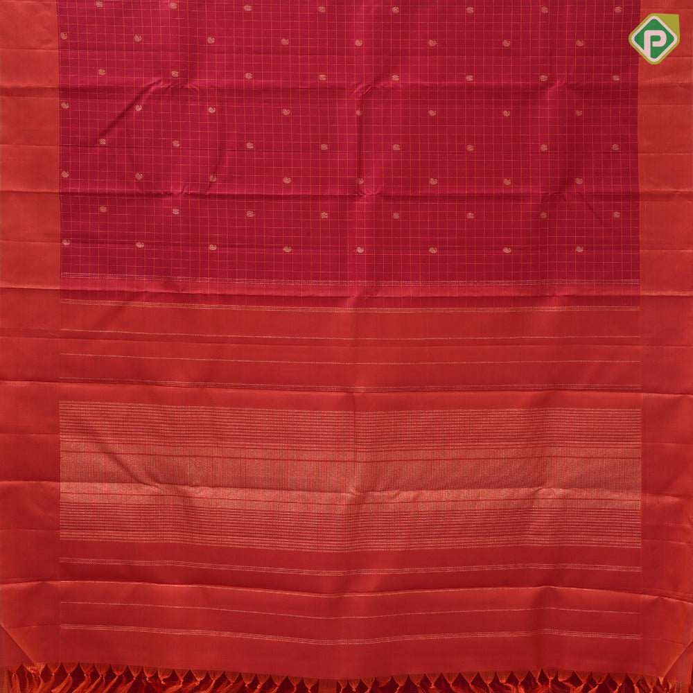 Rani red copper zari butta orange thread checks contrast orange zari vairaoosi plain border traditional silk saree