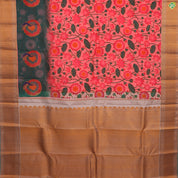 Rose Pink With Olive Green Lotus With Creeper Kalamkaari Style Mayilkan Border Digital Printed Silk Saree