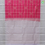 cream pink gold zari checked window panel blueish grey gold zari thilagam border traditional silk saree