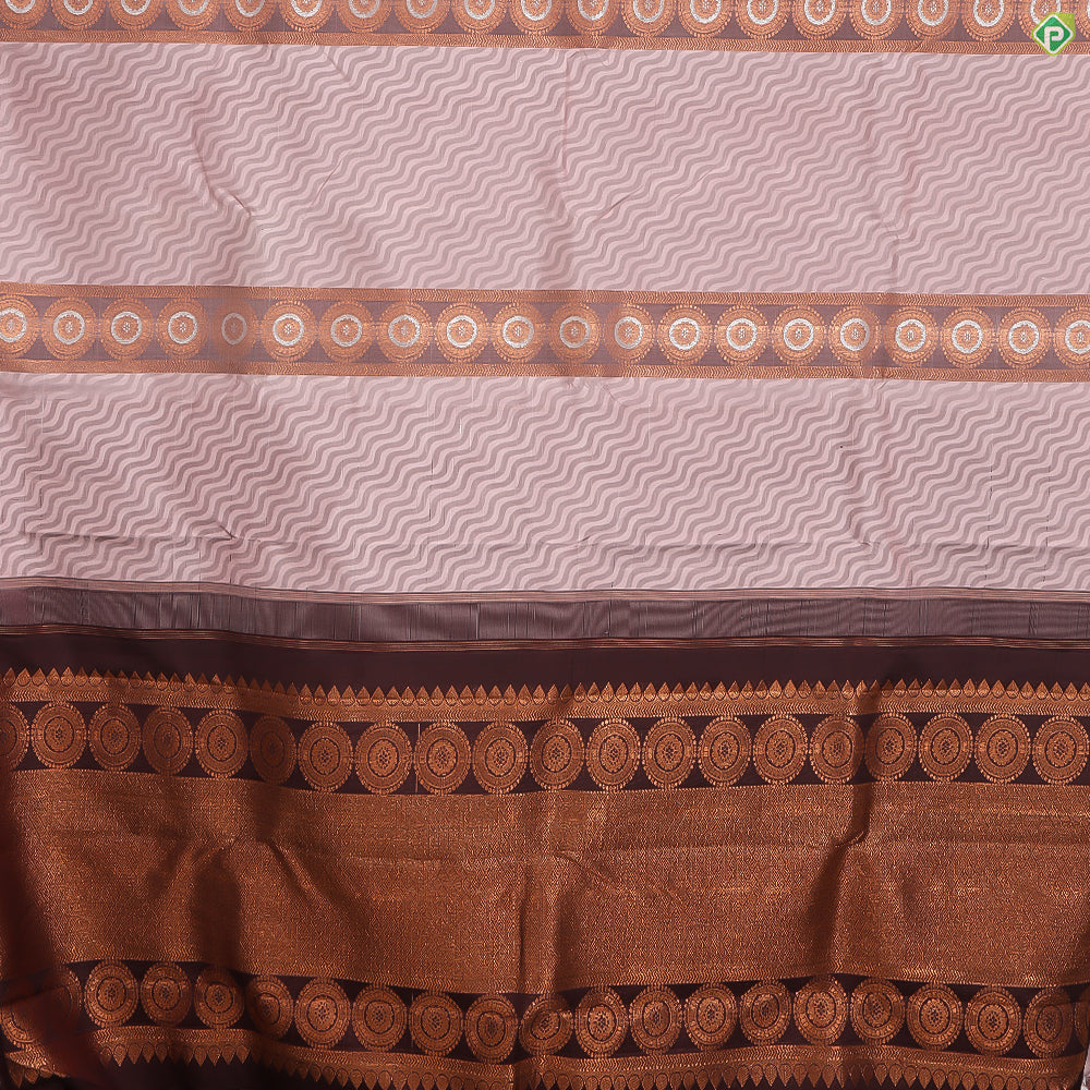 Light Onion Pink With Chocolate Brown Waves Lines Borderless Trendy Designer Silk Saree