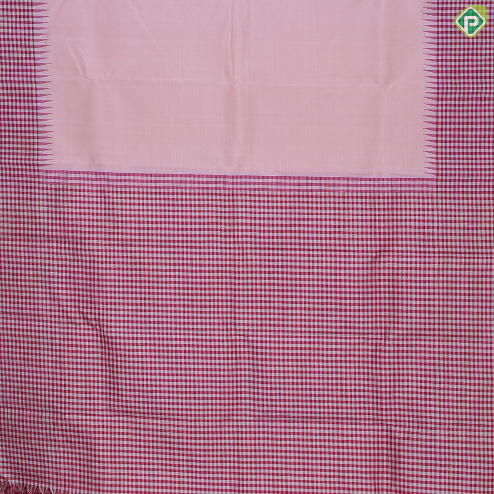 Peach Plain full body weaved design contrast pink with which checked border Traditional silk saree