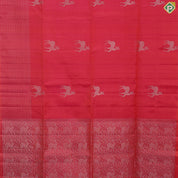 Orangish pink silver gold zari deer butta body design self zari kattam border Soft silk Saree