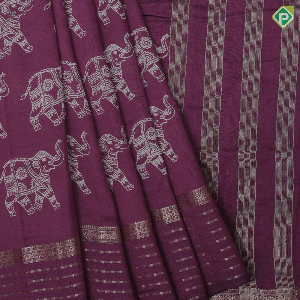 Blush Pink Elephant Design Border Lines Flower Design Fancy Cotton Saree