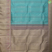 Rama Blue Silver Zari With Peach Pink Gold Zari Meena Work Traditional Silk Saree