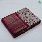 Dark color gold zari groped lined rangoli design padded self gold zari border fancy cotton saree