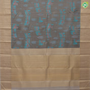 Oyster grey base rexona green good rail journey effect inspired design cream gold zari diamond border signature silk saree