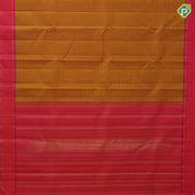 orangish yellow with leaf green lines and thread works design plain rose pink gold zari rettapettai border traditional retro silk saree